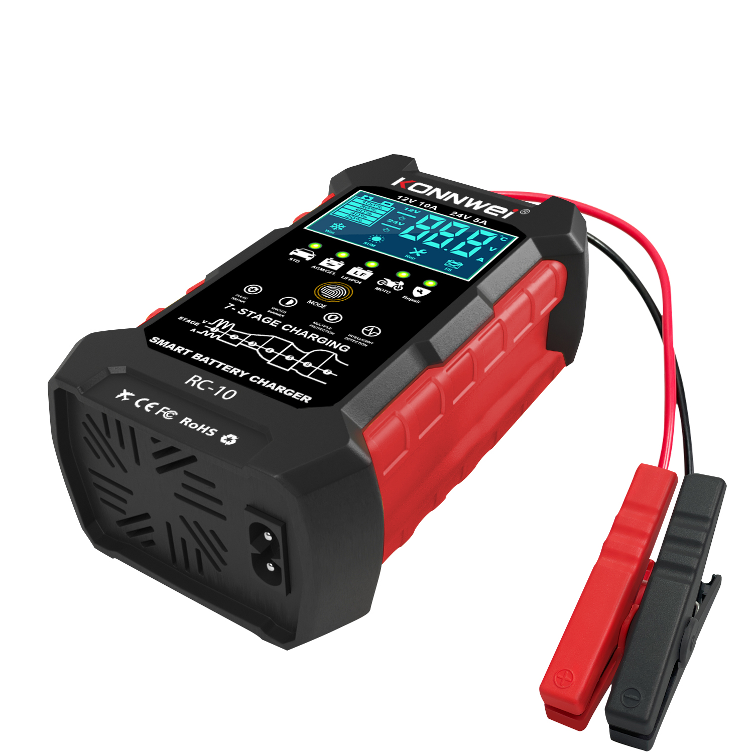 RC-10 12V/10A 24V/5A Chargeur de batterie automatique intelligent avec réparation par impulsion